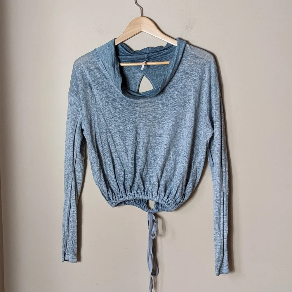 Free People Blue Green cinch hem Long sleeved top size small